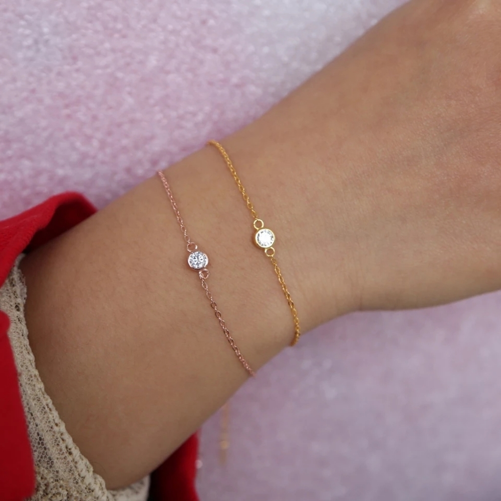NEW 18k Yellow Gold | 925 Sterling Bezel Set Diamond Solitaire Bracelet - Picture 7 of 16